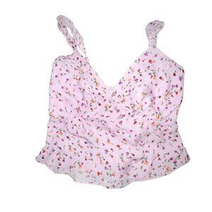 NICHOLAS PINK‎ FLORAL CROPPED CAMI TANK TOP RUFFLED ADJUSTABLE STRAPS WOMEN XXS